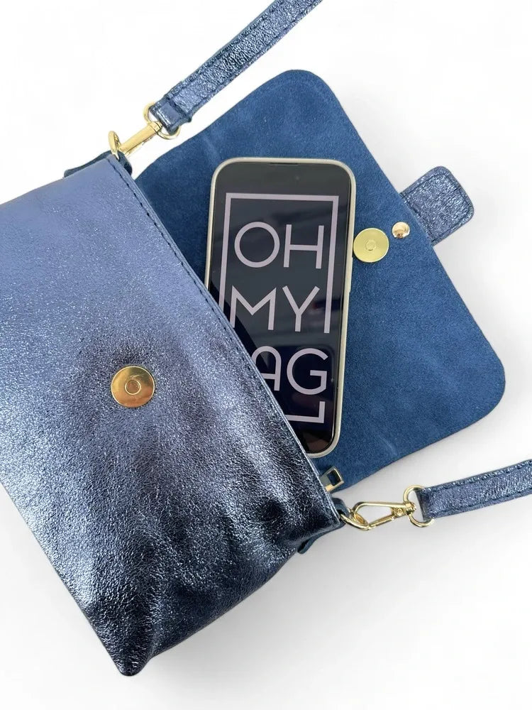 Mini-sac à main en cuir irisé VENEZIA Bleu céleste