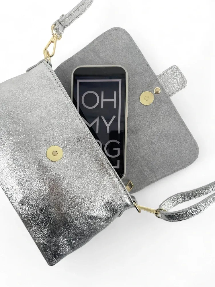 Mini-sac à main en cuir irisé VENEZIA Argent moyen