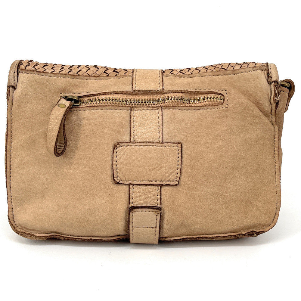 Sac besace à bandoulière en cuir tressé SHANNA Taupe clair