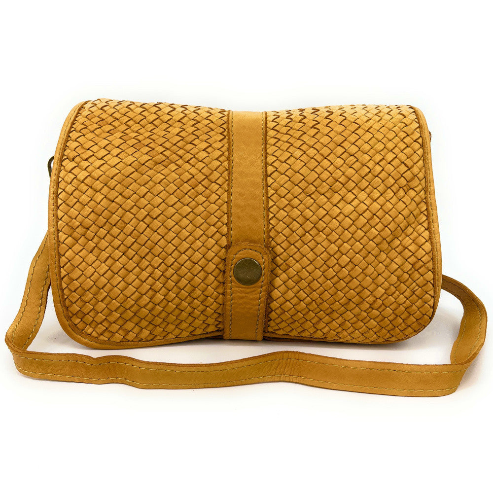Sac besace à bandoulière en cuir tressé SHANNA Jaune tournesol