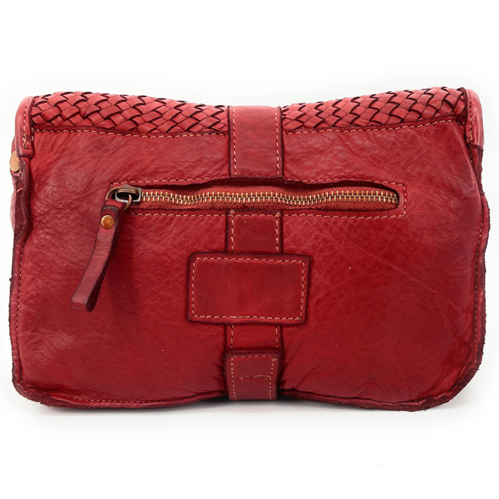 Sac besace à bandoulière en cuir tressé SHANNA Rouge garance