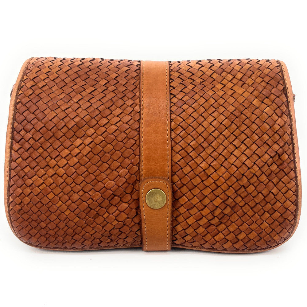 Sac besace à bandoulière en cuir tressé SHANNA Camel foncé