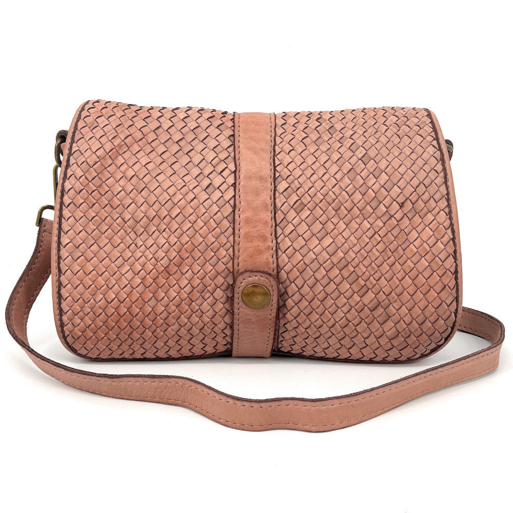 Sac besace à bandoulière en cuir tressé SHANNA Rose nude