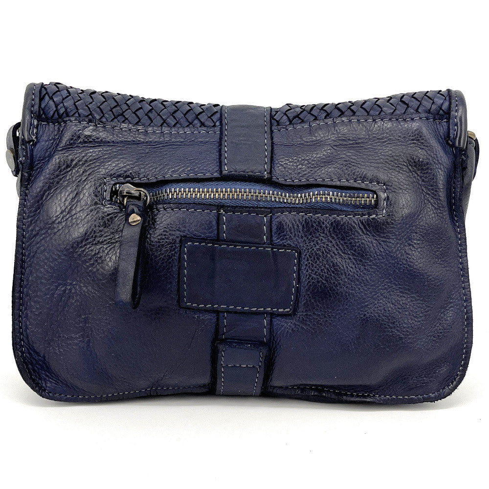 Sac besace à bandoulière en cuir tressé SHANNA Bleu profond