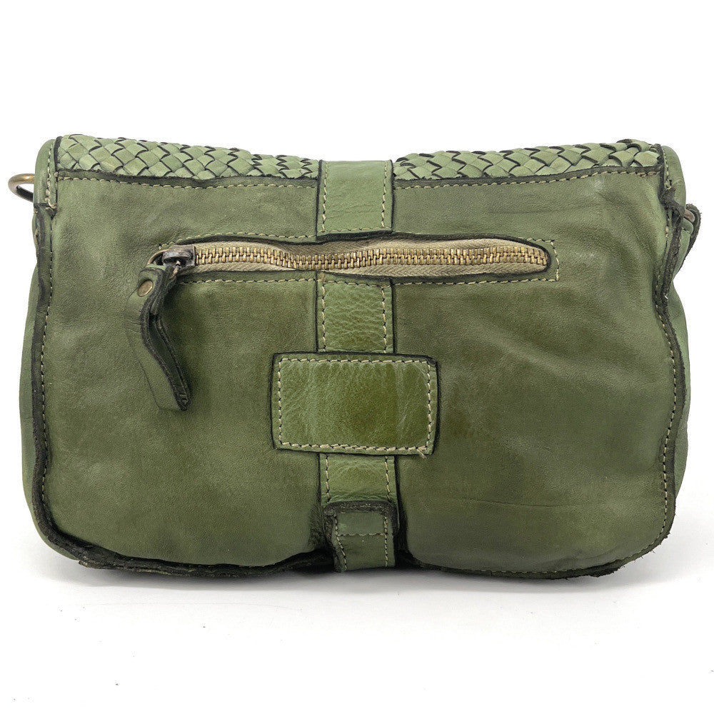 Sac besace à bandoulière en cuir tressé SHANNA Kaki