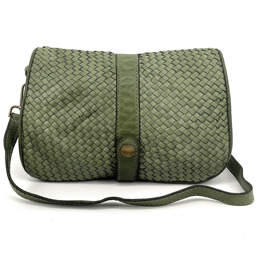 Sac besace à bandoulière en cuir tressé SHANNA Kaki