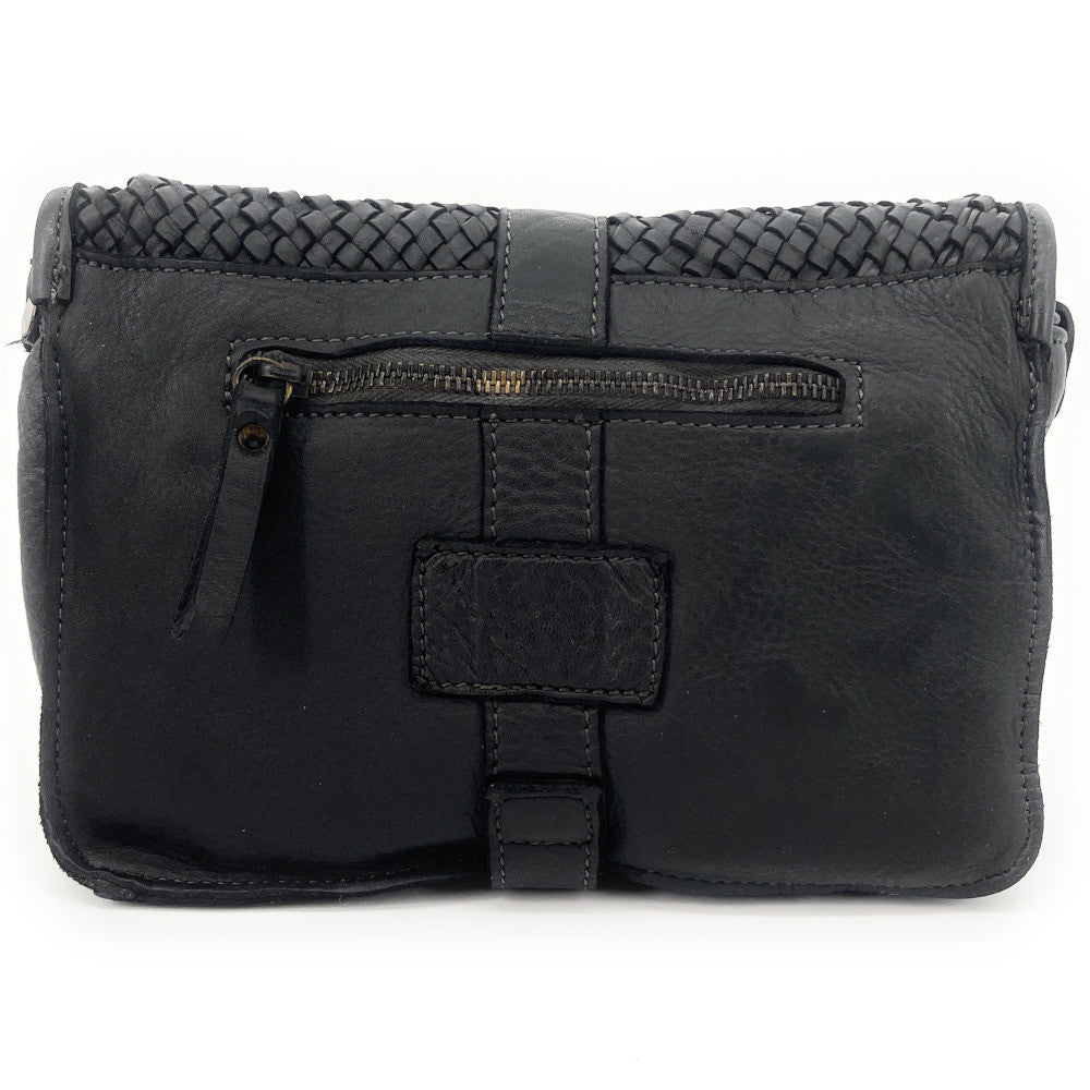 Sac besace à bandoulière en cuir tressé SHANNA Noir