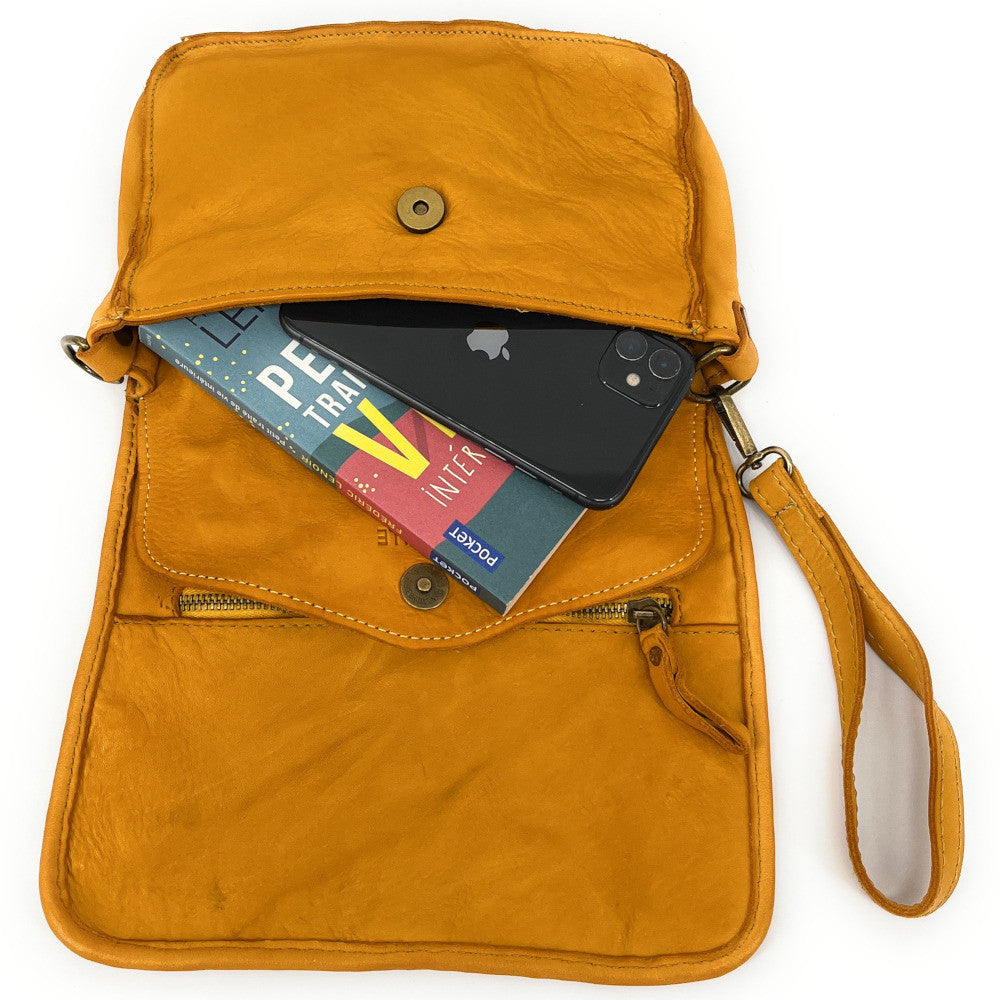 Sac besace à bandoulière en cuir tressé SHANNA Jaune tournesol