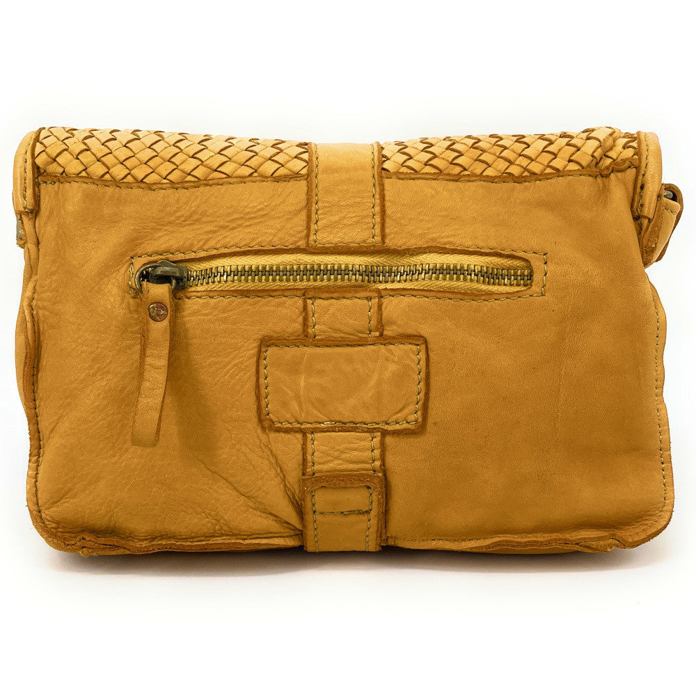Sac besace à bandoulière en cuir tressé SHANNA Jaune tournesol