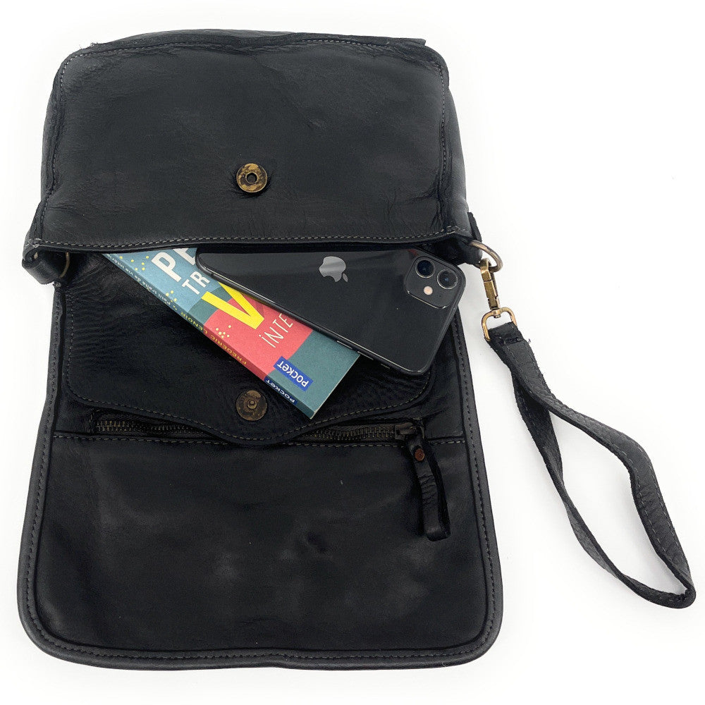 Sac besace à bandoulière en cuir tressé SHANNA Noir