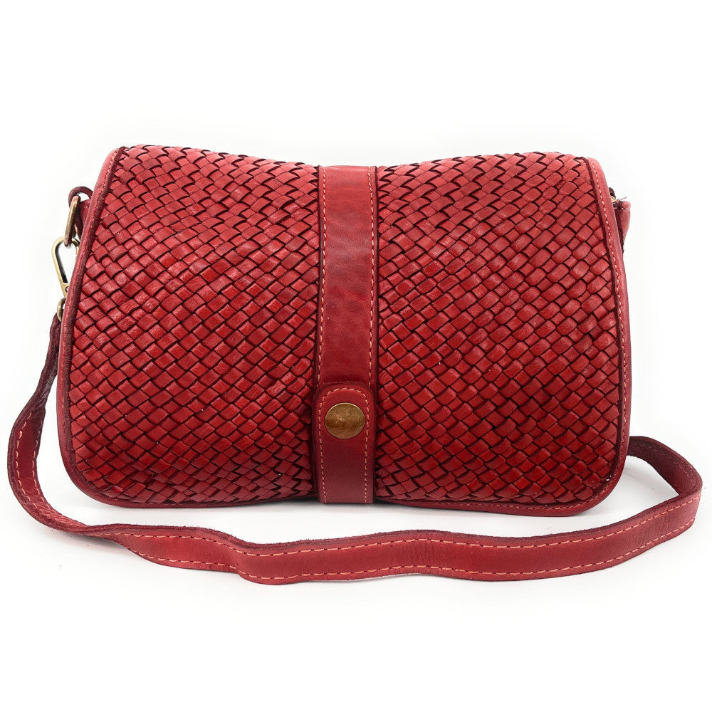 Sac besace à bandoulière en cuir tressé SHANNA Rouge garance