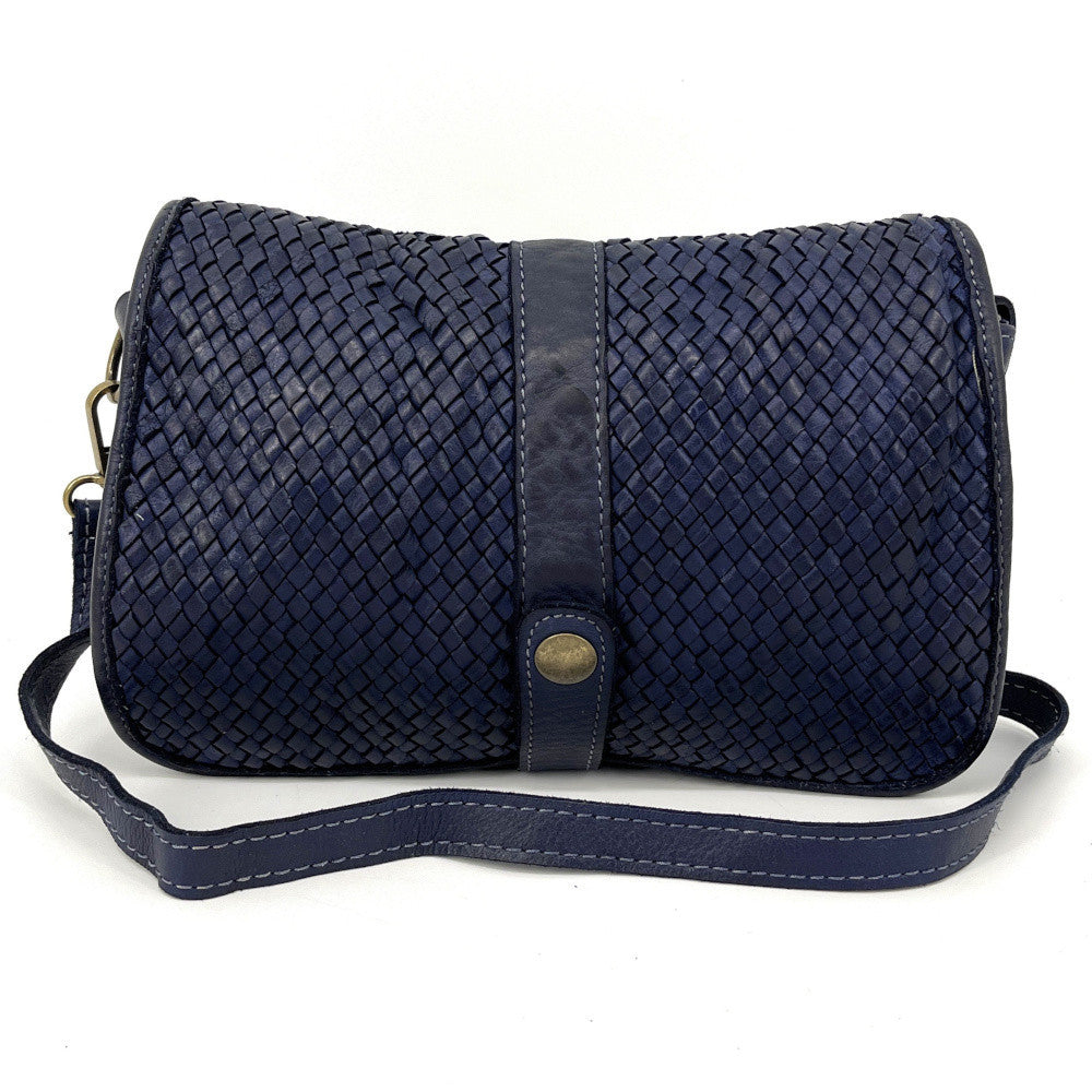 Sac besace à bandoulière en cuir tressé SHANNA Bleu profond
