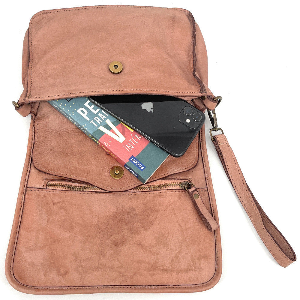 Sac besace à bandoulière en cuir tressé SHANNA Rose nude
