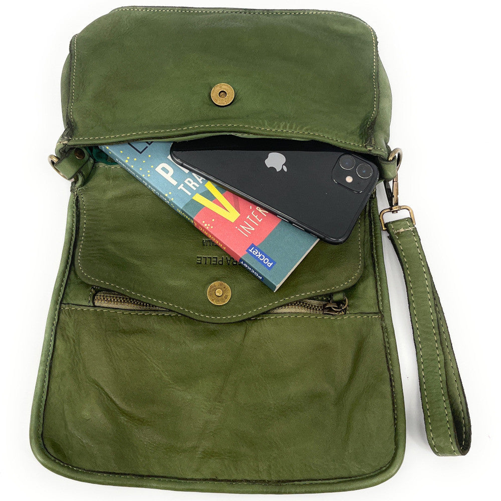 Sac besace à bandoulière en cuir tressé SHANNA Kaki