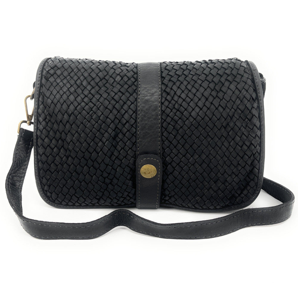 Sac besace à bandoulière en cuir tressé SHANNA Noir