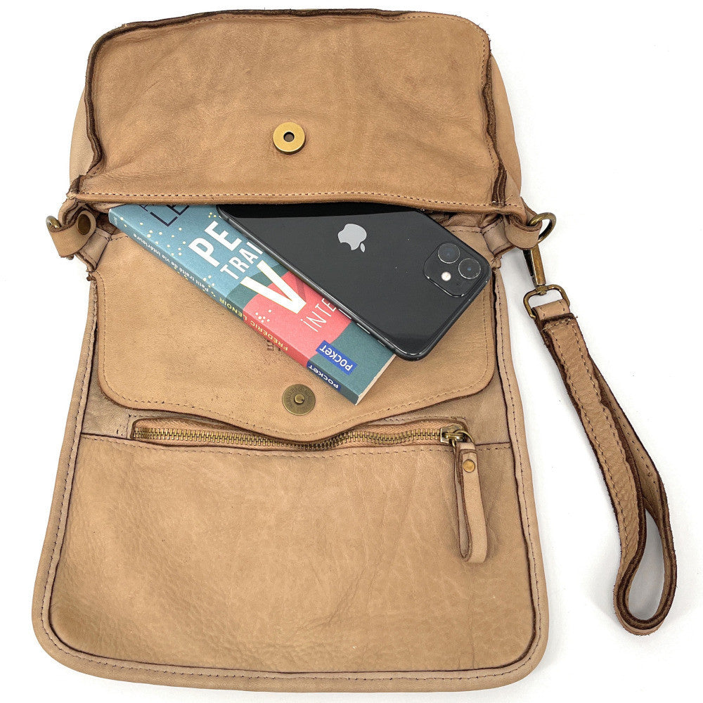 Sac besace à bandoulière en cuir tressé SHANNA Taupe clair