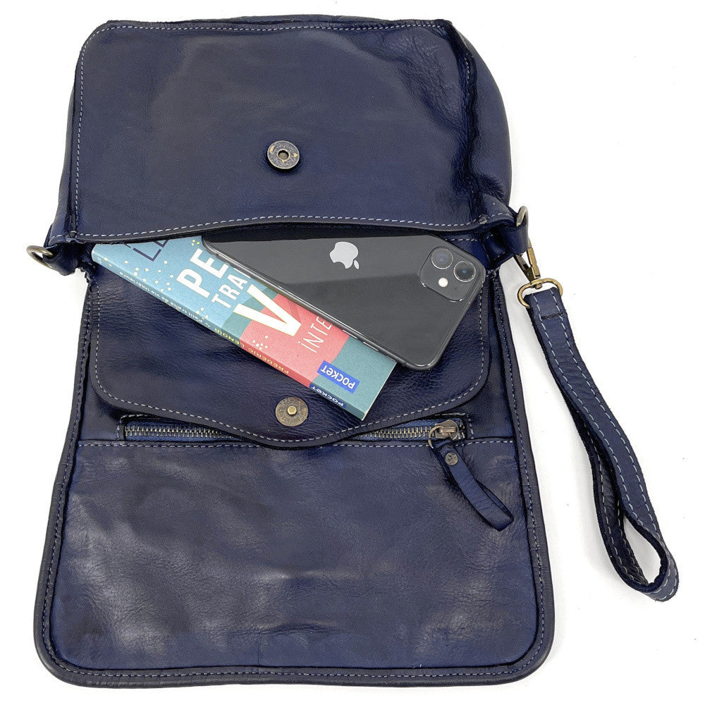Sac besace à bandoulière en cuir tressé SHANNA Bleu profond