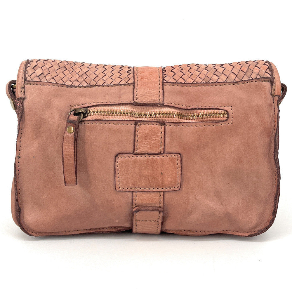 Sac besace à bandoulière en cuir tressé SHANNA Rose nude