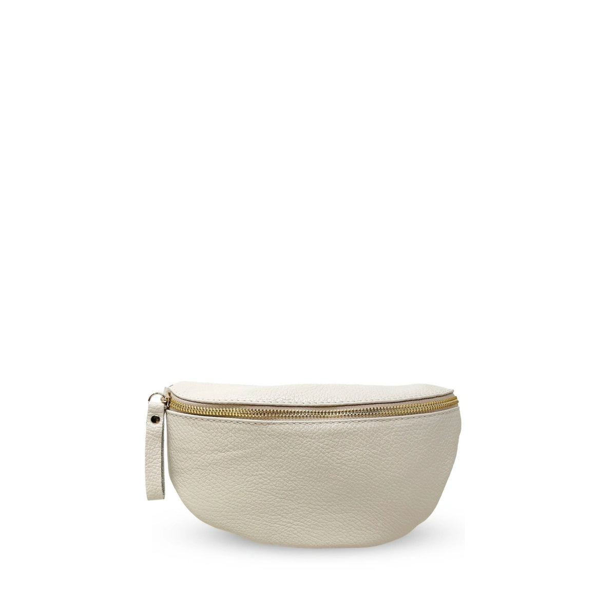 Gürteltasche aus genarbtem Leder LOU-DO mit goldfarbenem Metall Cremebeige