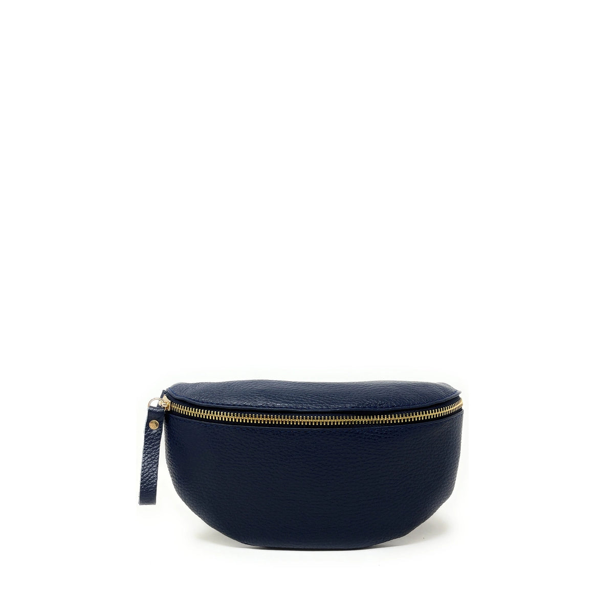 Sac banane en cuir grainé LOU-DO métal doré Bleu marine