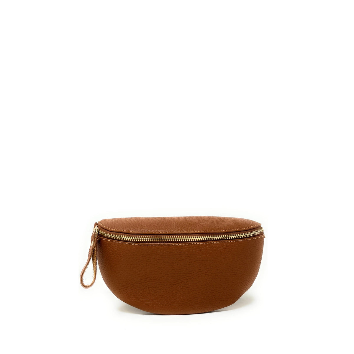 Heuptas van generfd leer LOU-DO met goudkleurige hardware – camel