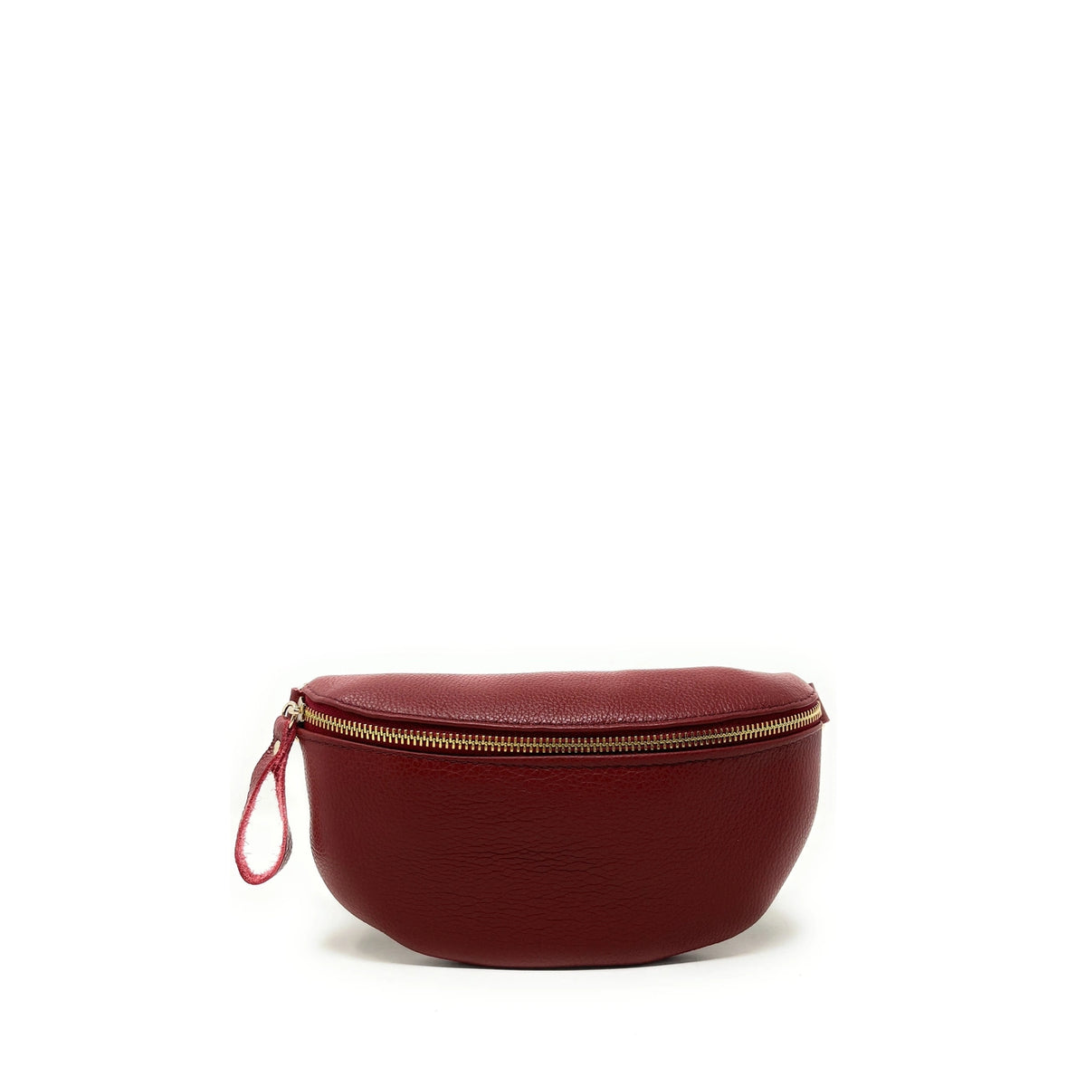 Gürteltasche aus genarbtem Leder LOU-DO mit goldfarbenem Metall, Bordeauxrot