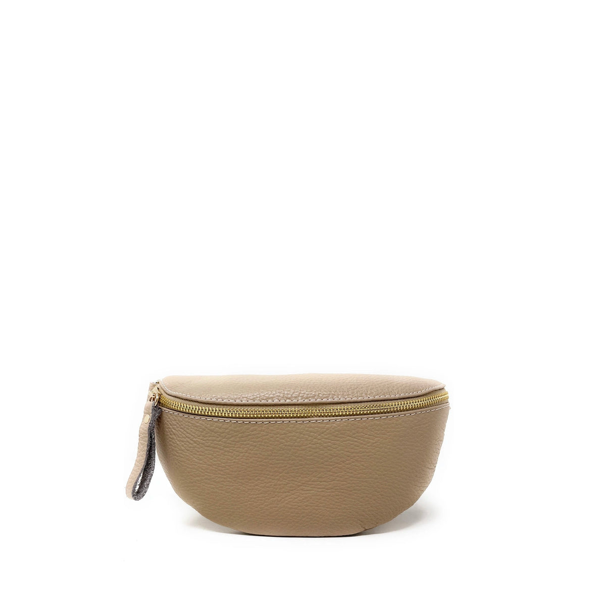 Gürteltasche aus genarbtem Leder LOU-DO mit goldfarbenem Metall, Taupe
