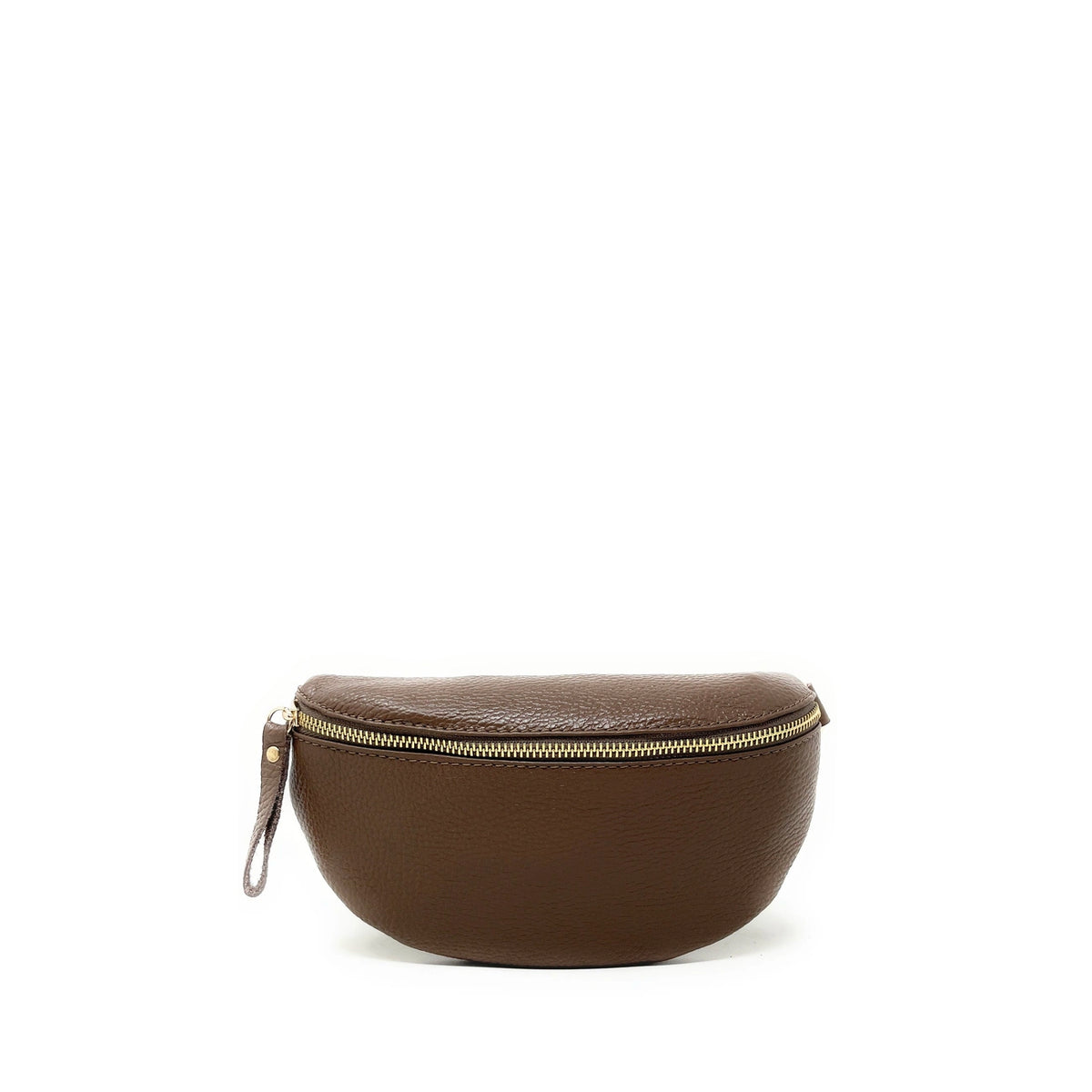 Heuptas van generfd leer LOU-DO met goudkleurige hardware Donker taupe