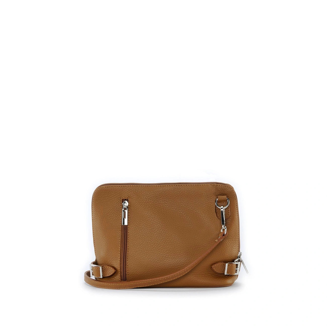 Mini Italian grained leather shoulder bag MIA Dark camel
