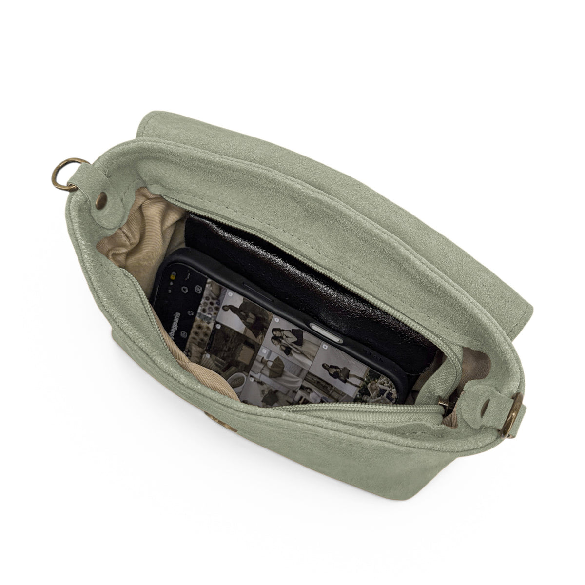 Bolso de mano de ante VERONE SUEDE Verde almendra