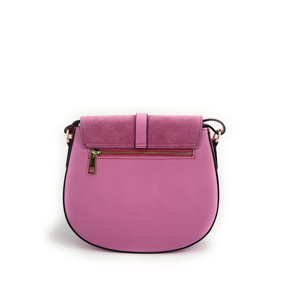 Mini-sac besace en cuir lisse et croûte de cuir MODELE H Rose intense