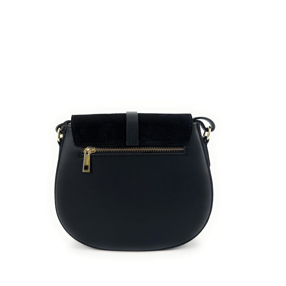 Mini-sac besace en cuir lisse et croûte de cuir MODELE H Noir