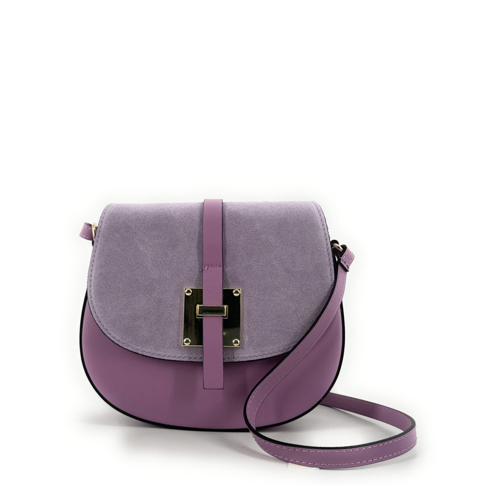 Mini-sac besace en cuir lisse et croûte de cuir MODELE H Rose orchidée