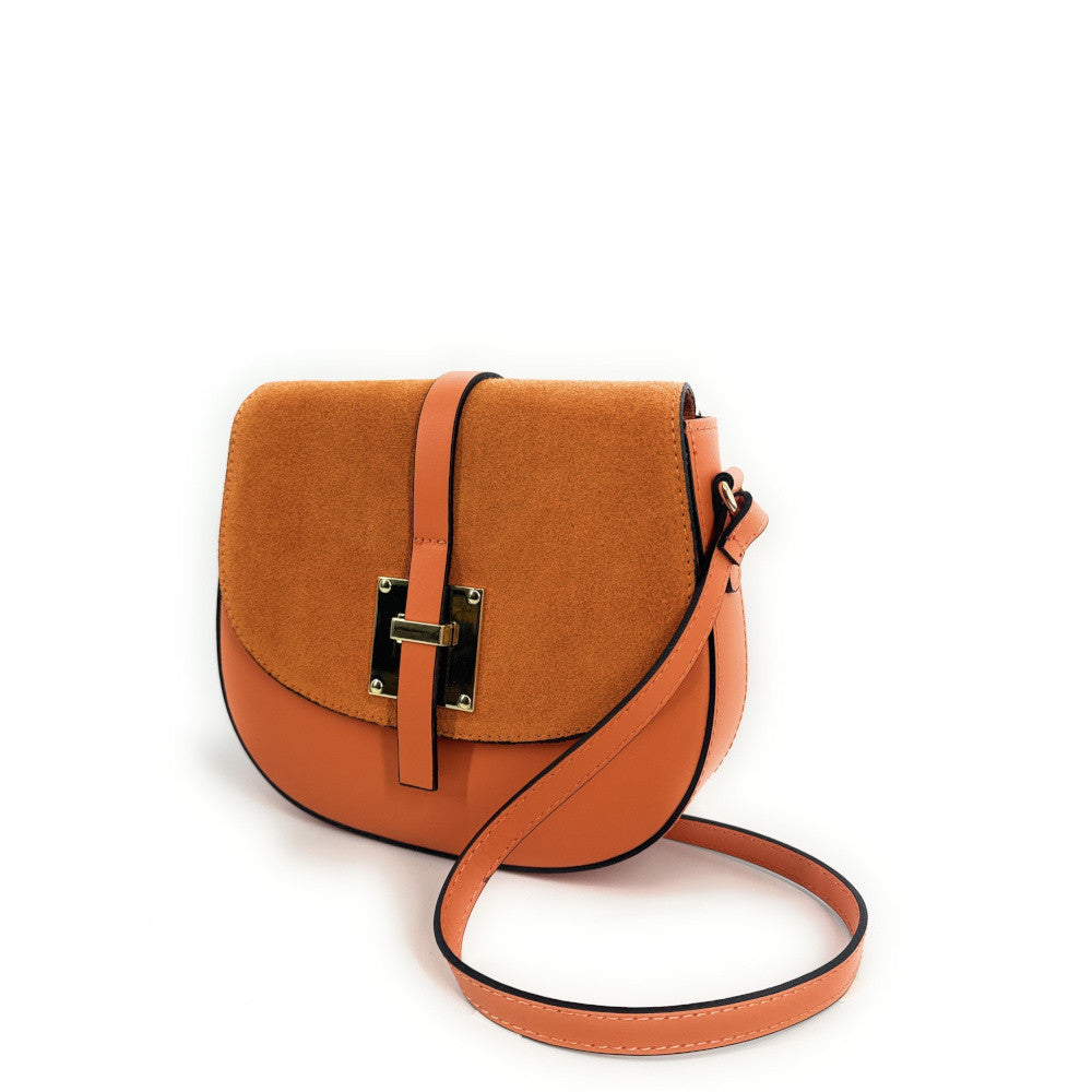 Mini-sac besace en cuir lisse et croûte de cuir MODELE H Orange