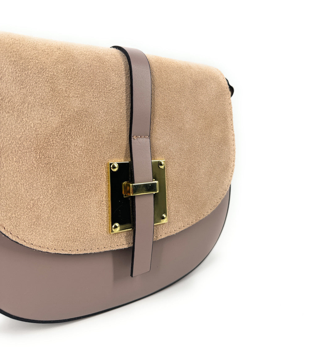 Mini-sac besace en cuir lisse et croûte de cuir MODELE H Taupe