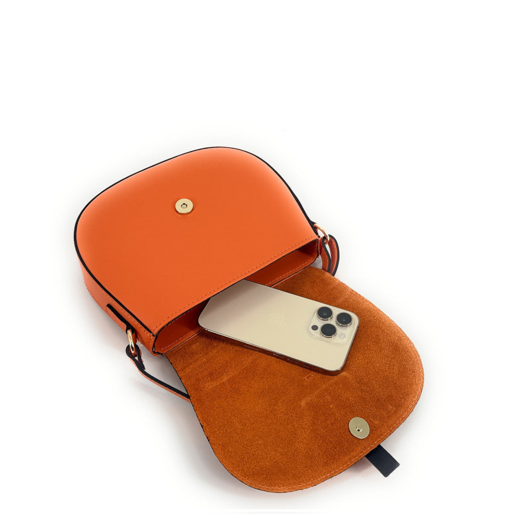 Mini-sac besace en cuir lisse et croûte de cuir MODELE H Orange
