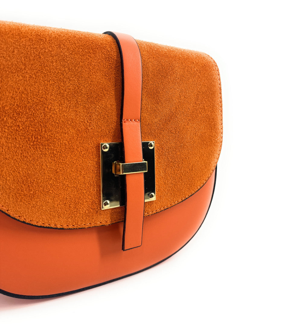 Mini-sac besace en cuir lisse et croûte de cuir MODELE H Orange