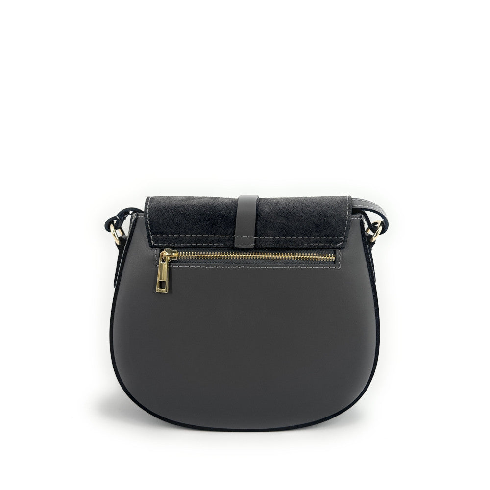 Mini-sac besace en cuir lisse et croûte de cuir MODELE H Gris pigeon