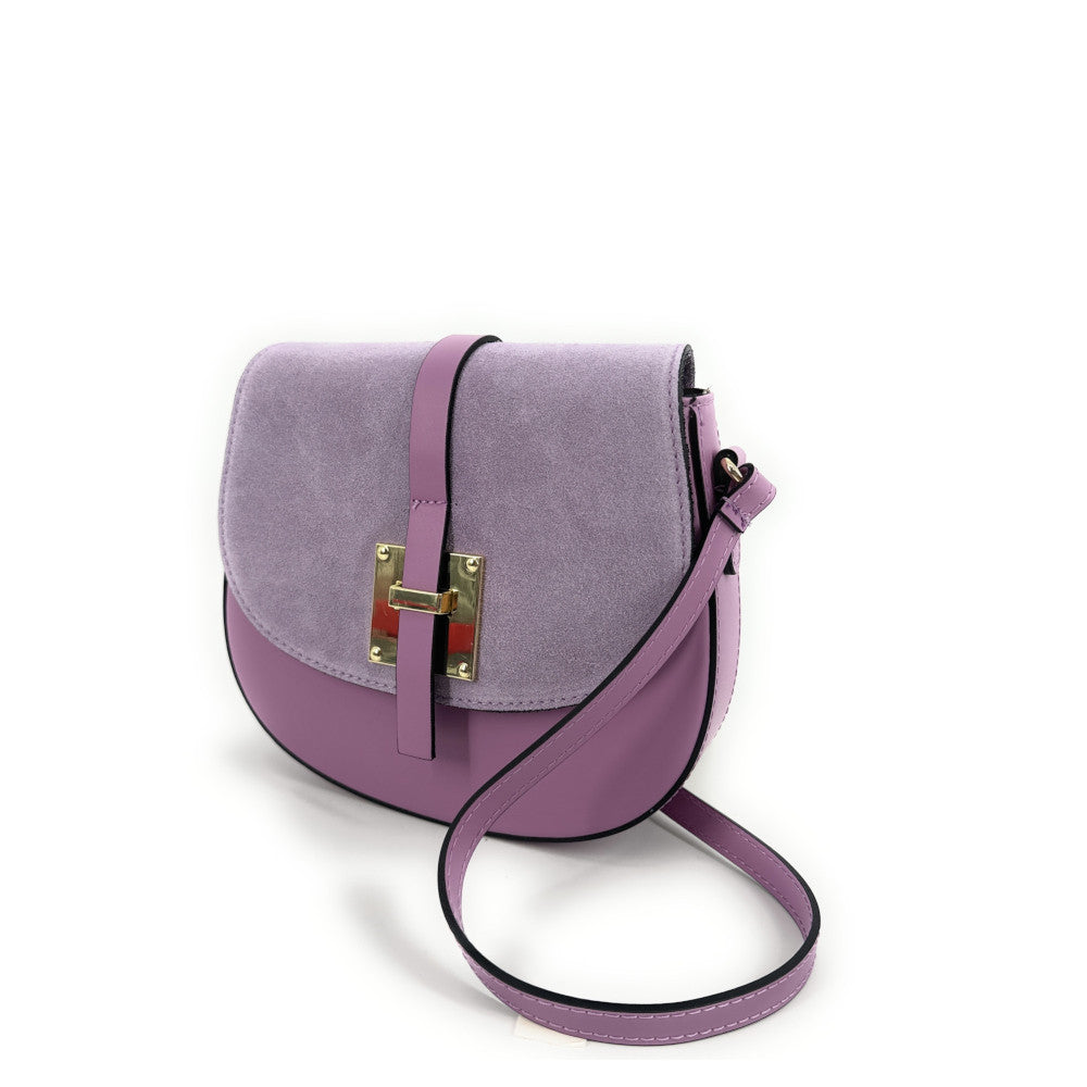 Mini-sac besace en cuir lisse et croûte de cuir MODELE H Rose orchidée