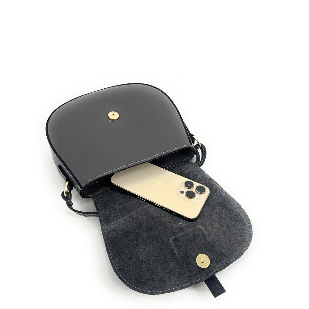 Mini-sac besace en cuir lisse et croûte de cuir MODELE H Gris pigeon