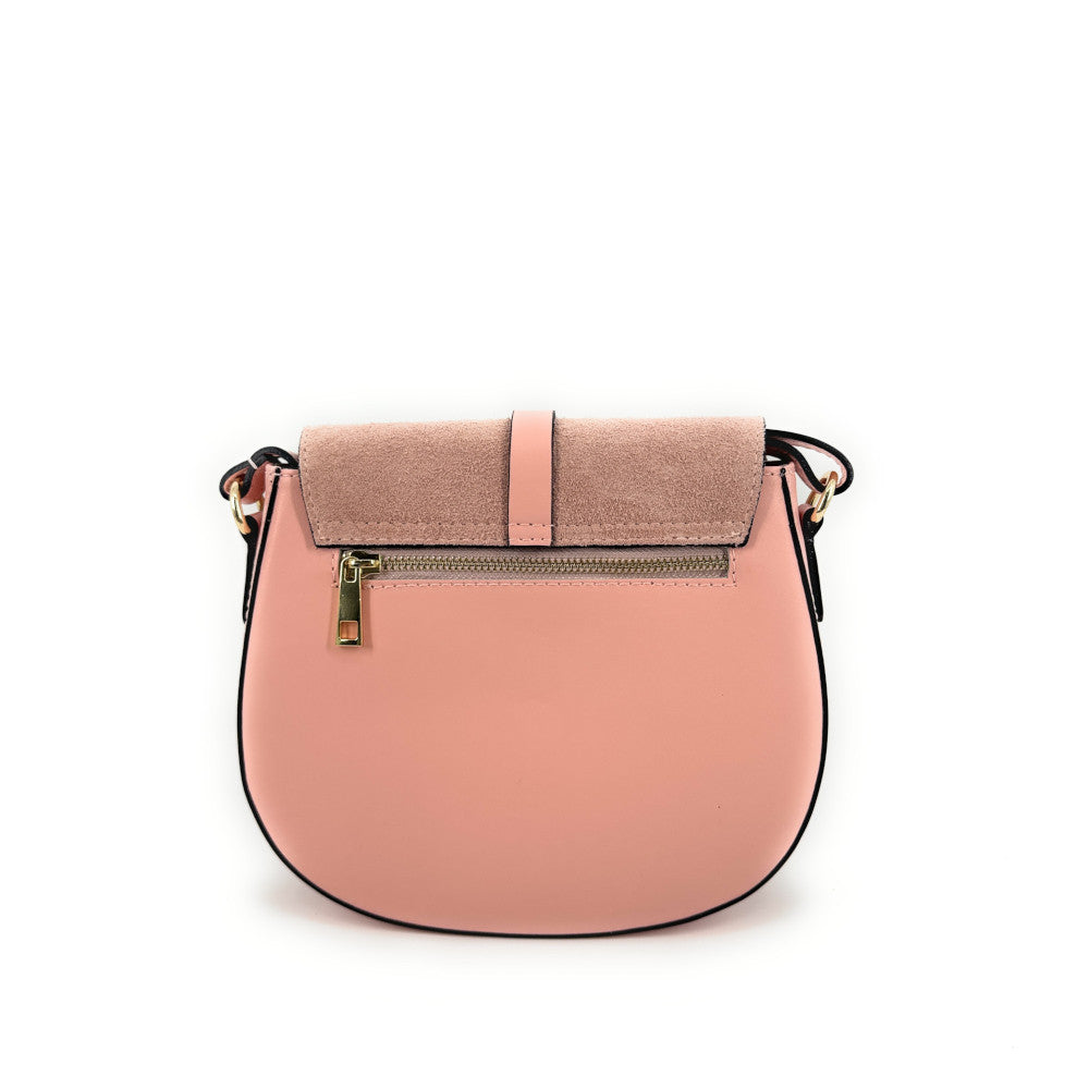 Mini-sac besace en cuir lisse et croûte de cuir MODELE H Rose nude