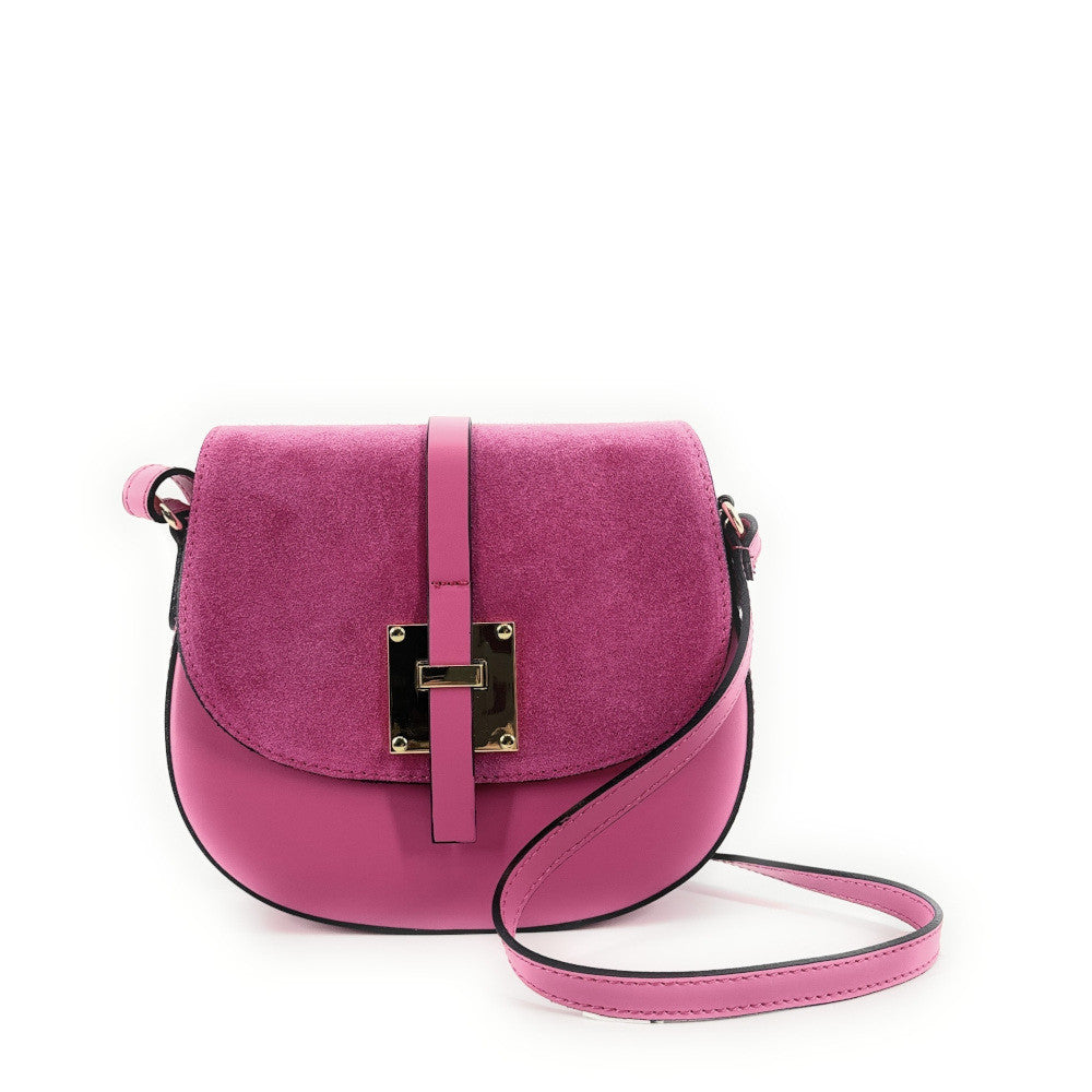 Mini-sac besace en cuir lisse et croûte de cuir MODELE H Rose fuchsia