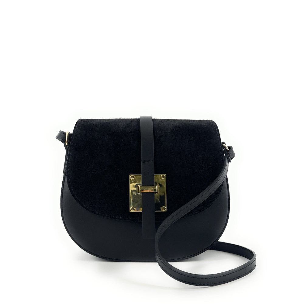 Mini-sac besace en cuir lisse et croûte de cuir MODELE H Noir