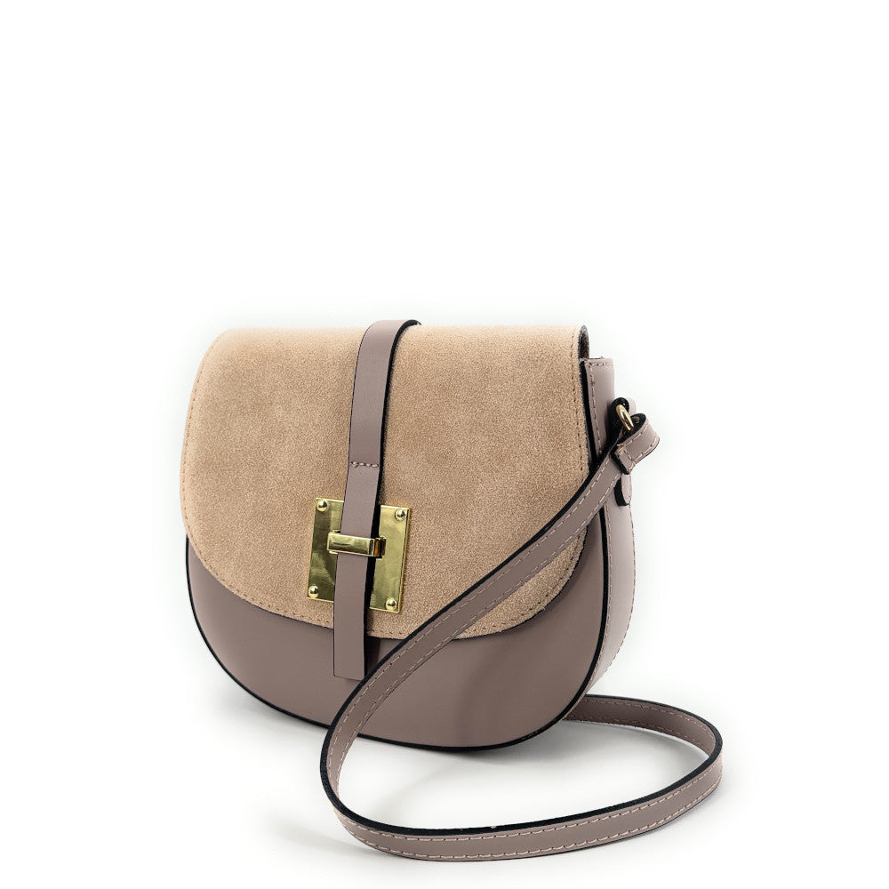 Mini-sac besace en cuir lisse et croûte de cuir MODELE H Taupe