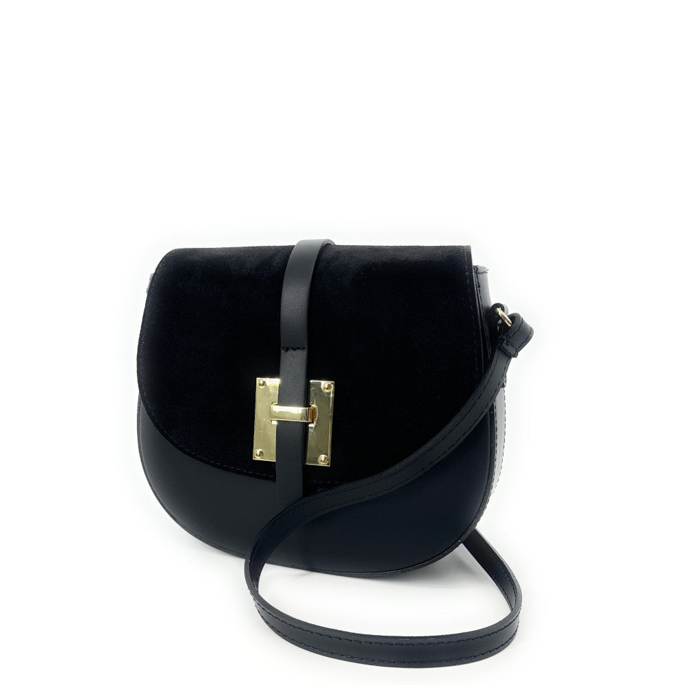 Mini-sac besace en cuir lisse et croûte de cuir MODELE H Noir