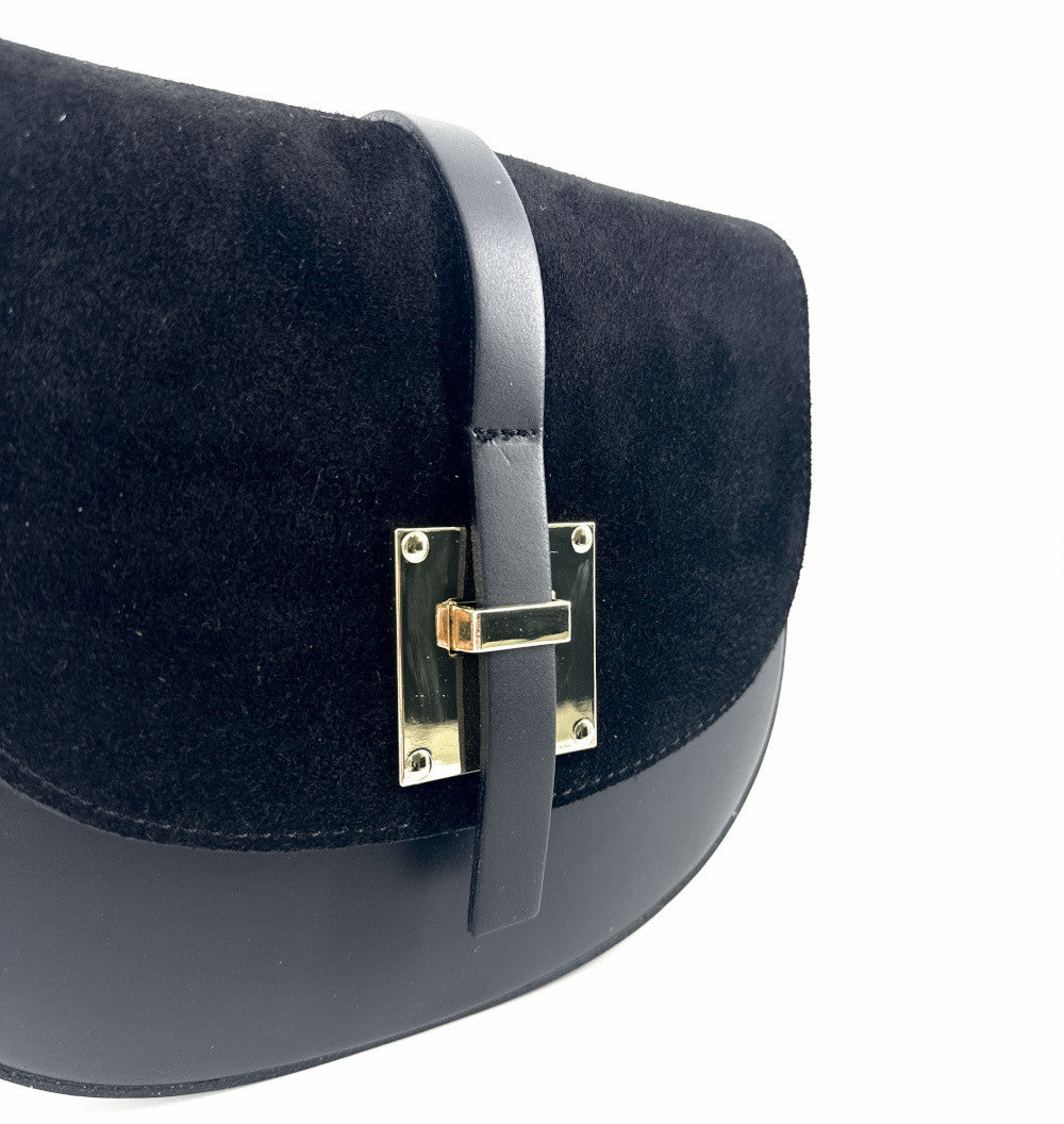 Mini-sac besace en cuir lisse et croûte de cuir MODELE H Noir