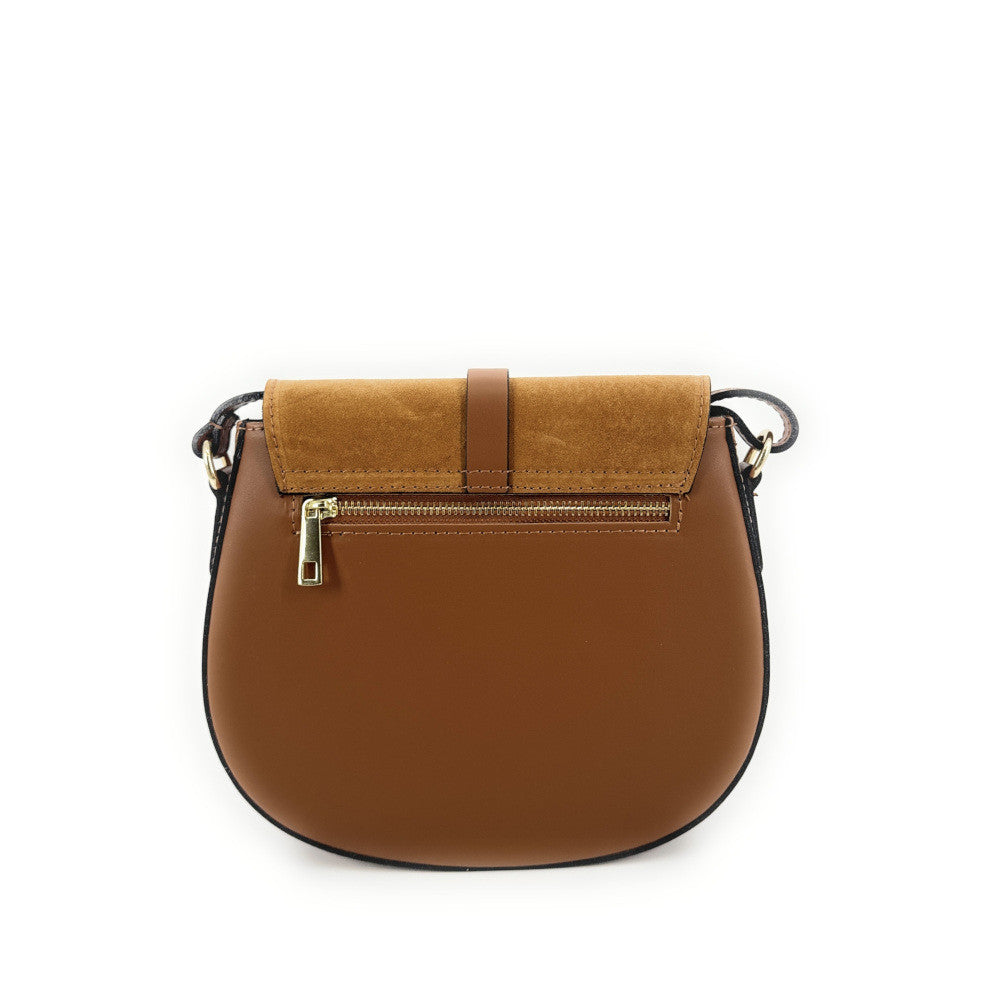 Mini-sac besace en cuir lisse et croûte de cuir MODELE H Camel foncé