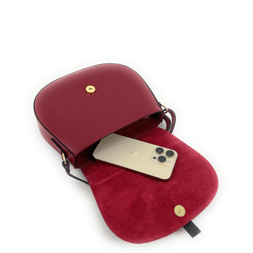 Mini-sac besace en cuir lisse et croûte de cuir MODELE H Rouge foncé