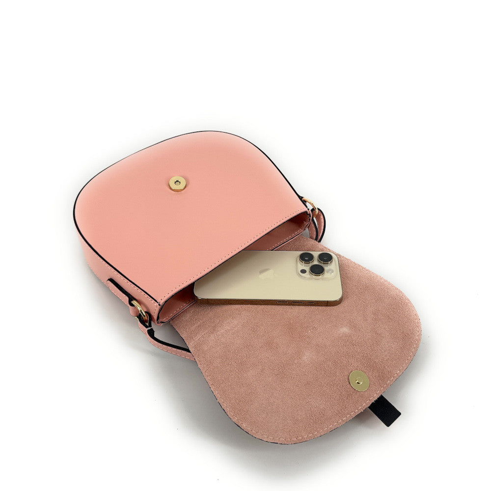 Mini-sac besace en cuir lisse et croûte de cuir MODELE H Rose nude