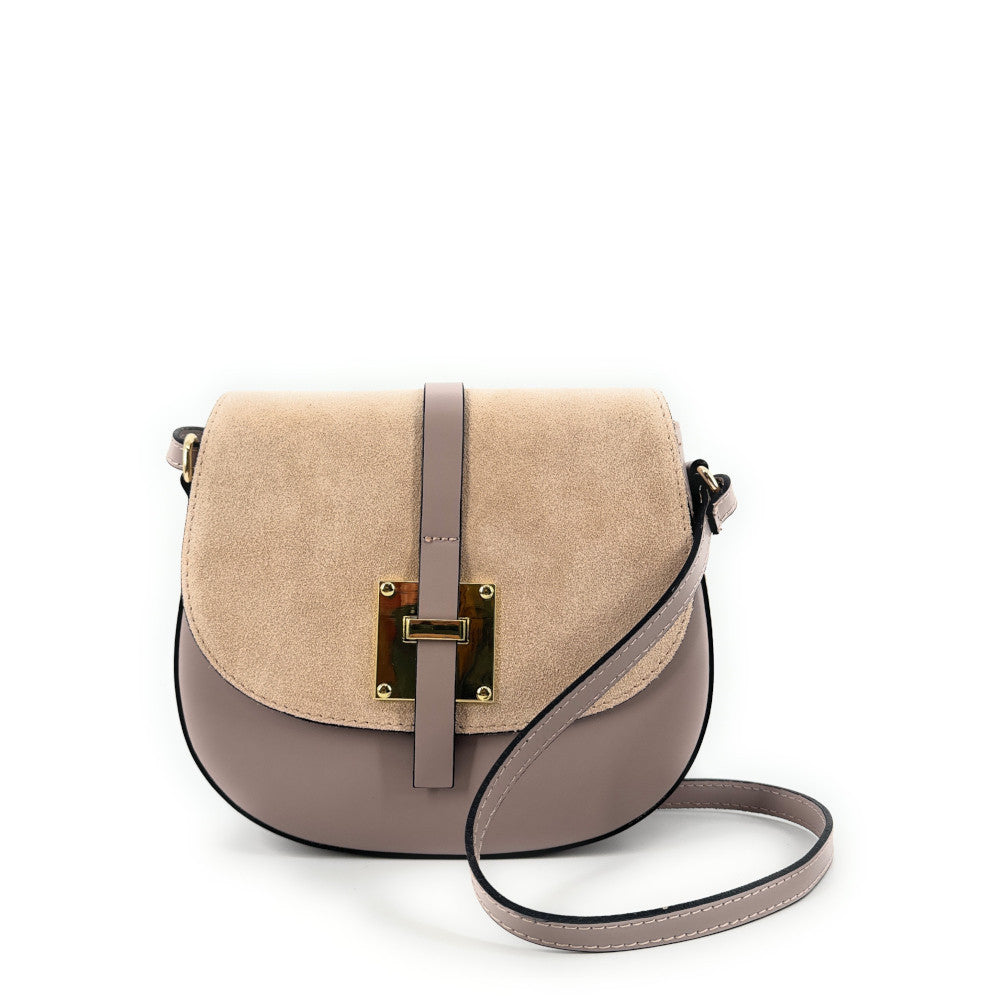 Mini-sac besace en cuir lisse et croûte de cuir MODELE H Taupe